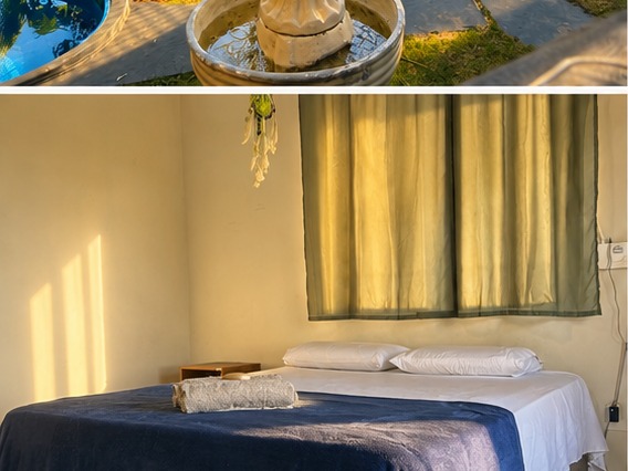 Quarto com cama queen do Sunshine Chalé